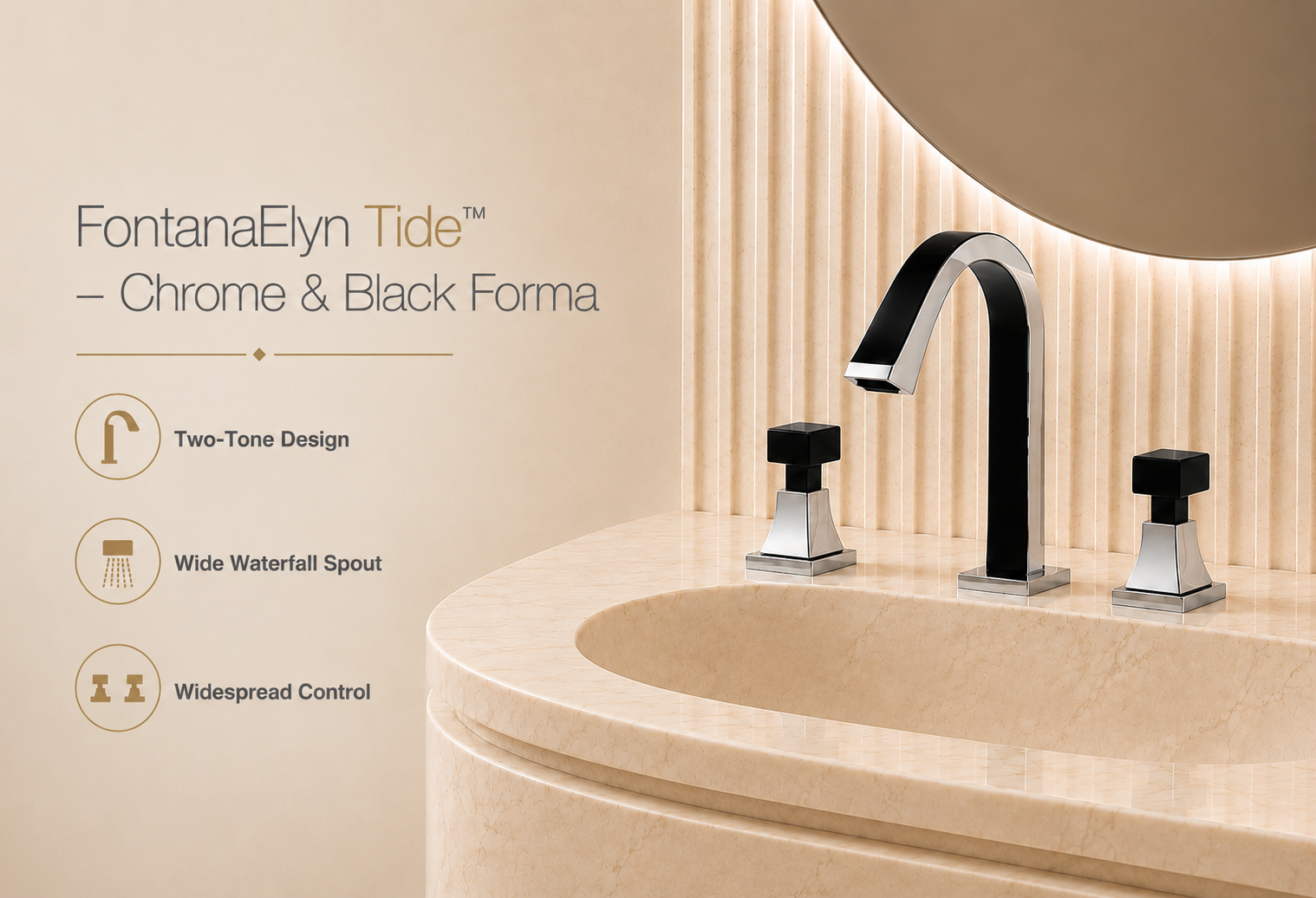 FontanaElyn Tide Chrome and Matte Black Forma Dual Handle Architectural Lavatory Faucet